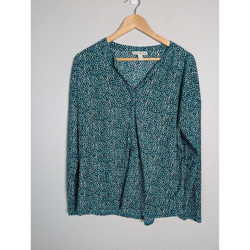 Dana‎ Buchman Blouse Womens L Blue Animal Print V-Neck Long Sleeve Jersey